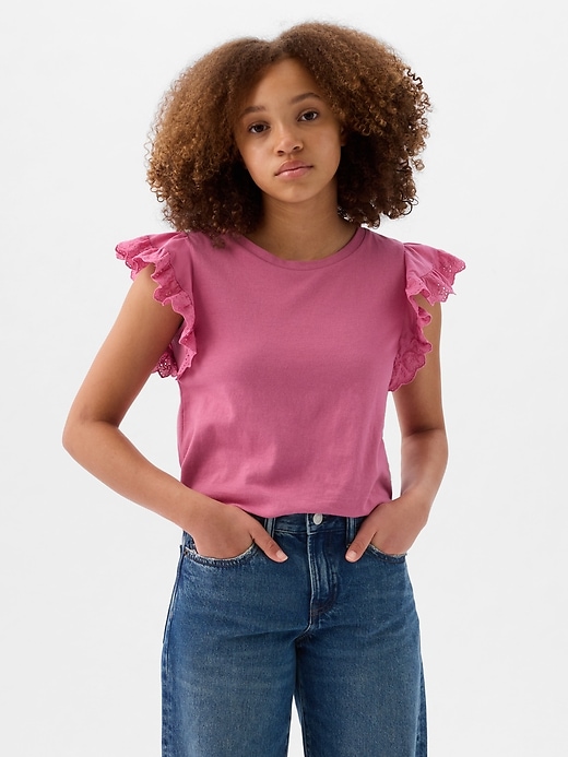 1 of 8 showing, with the color pink raspberry of product Kids Eyelet T-Shirt