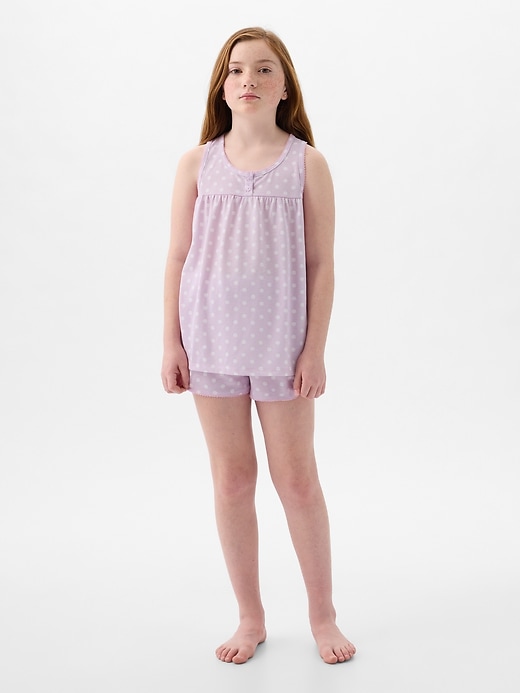 1 of 8 showing, with the color multi petal purple of product Kids Recycled Print PJ Set