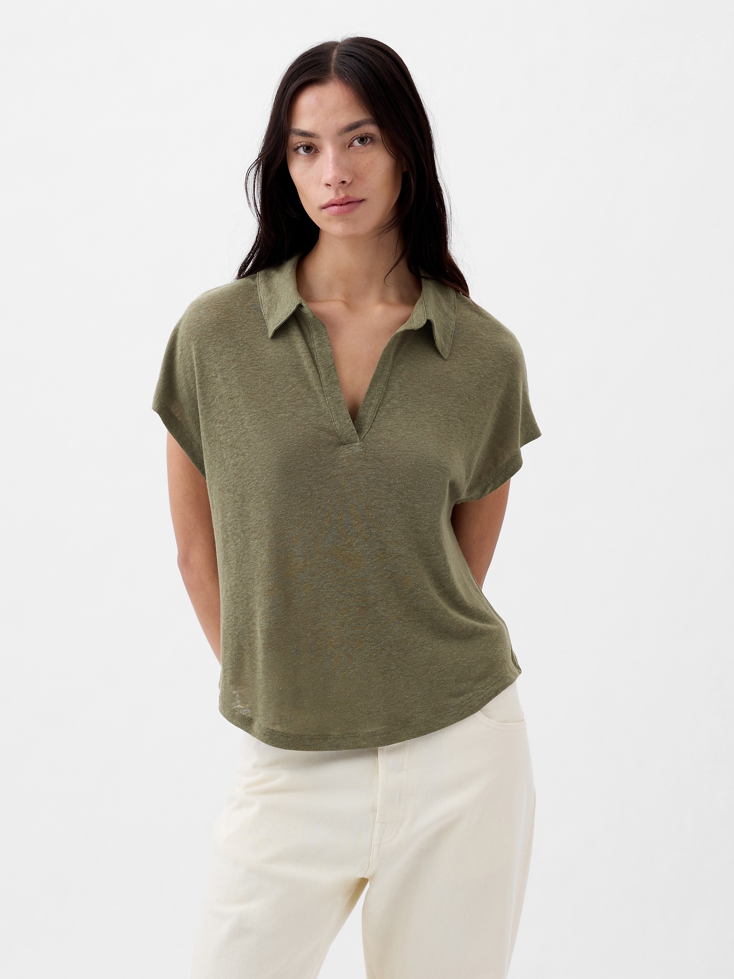 Linen-Blend Polo Shirt