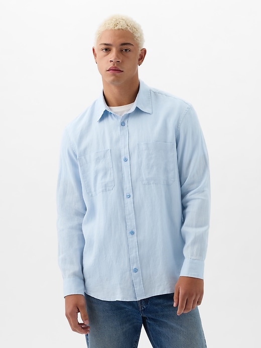 1 of 8 showing, with the color LIGHT BLUE SHADOW of product Linen Two-Pocket Shirt