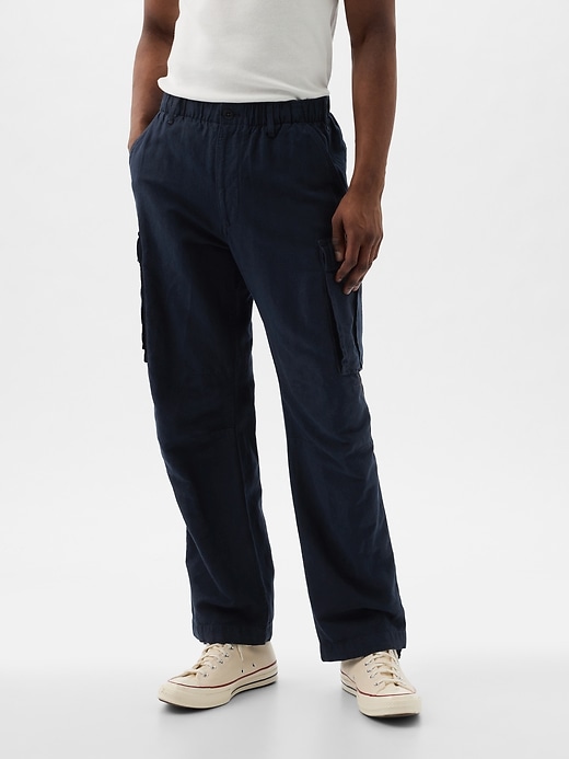 2 of 8 showing, with the color classic navy of product Linen-Cotton Cargo Pants