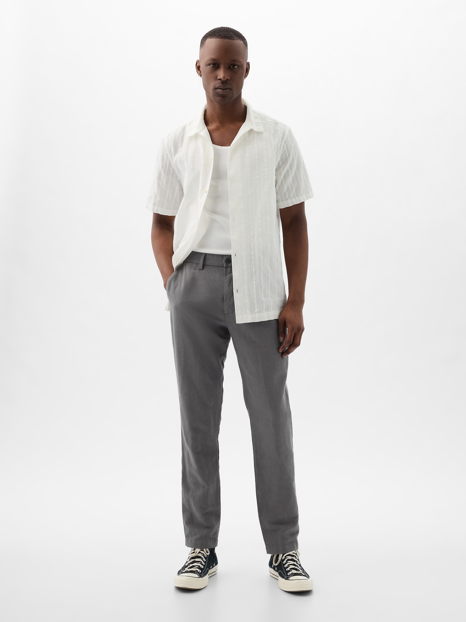 Shop Gap Linen-cotton Trousers In Slim Fit In Grey