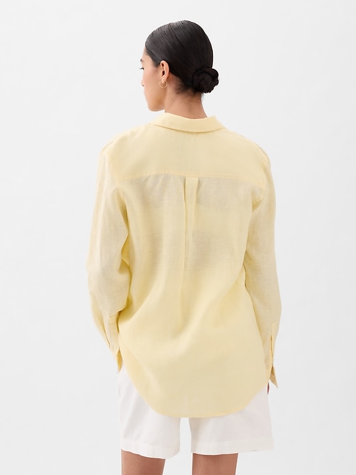 2 of 8 showing, with the color maize yellow of product 100% Linen Boyfriend Shirt
