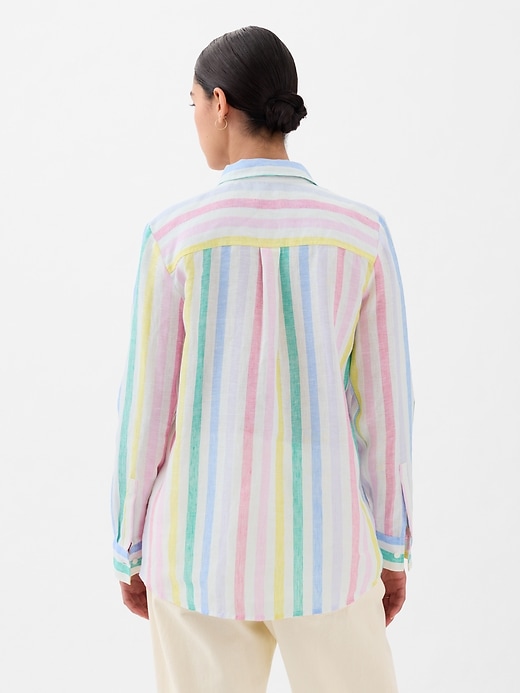2 of 8 showing, with the color multi color stripe of product 100% Linen Boyfriend Shirt
