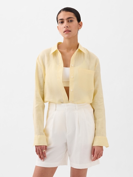 1 of 8 showing, with the color maize yellow of product 100% Linen Boyfriend Shirt