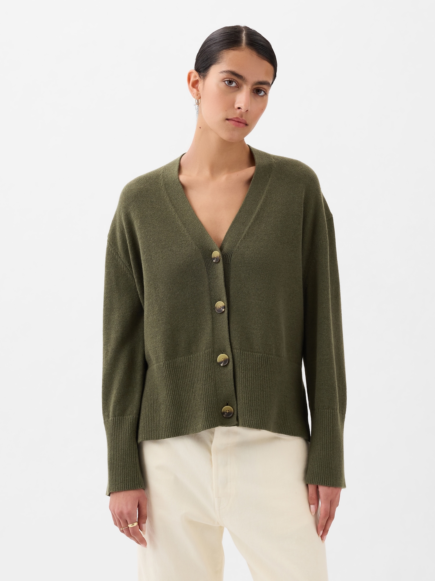 Gap 24/7 Split-hem Linen-blend Oversized Cardigan In Olive Green