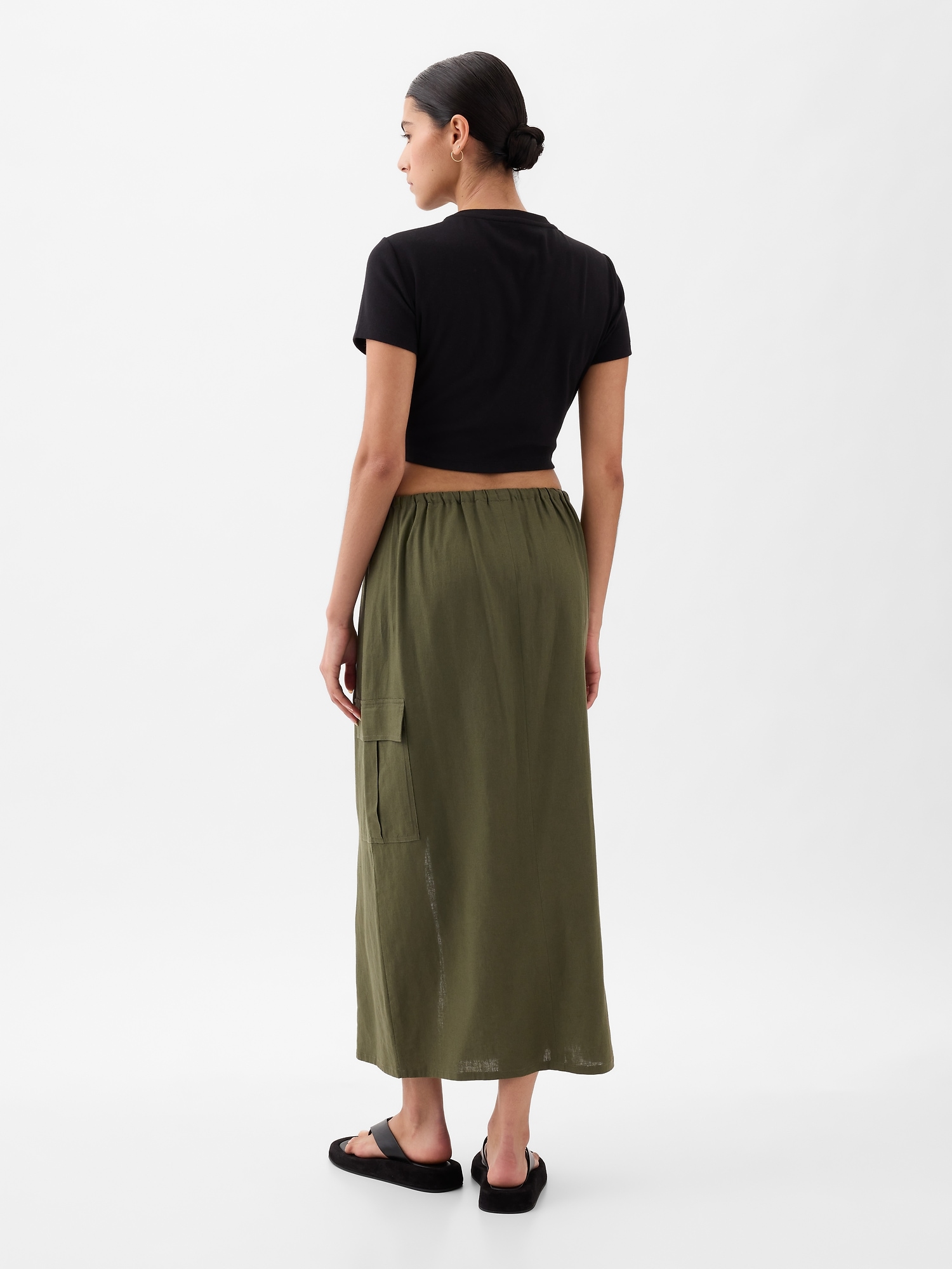 LinenBlend Cargo Midi Skirt Gap