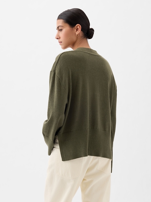2 of 8 showing, with the color olive green of product 24/7 Split-Hem Linen-Blend Oversized Cardigan
