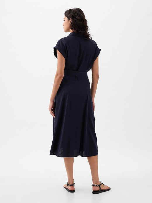 2 of 8 showing, with the color navy blue of product Linen-Blend Midi Shirtdress