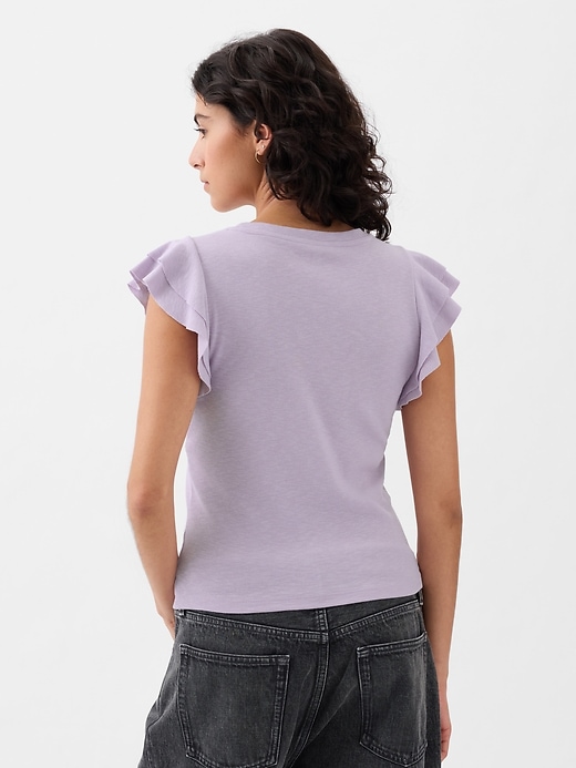 2 of 8 showing, with the color orchid petal purple of product Essential Rib Flutter-Sleeve Shirt