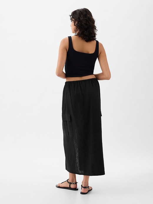 2 of 8 showing, with the color black of product Linen-Blend Cargo Midi Skirt