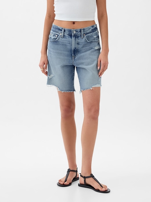2 of 8 showing, with the color light destroy of product 8" Mid Rise '90s Loose Denim Bermuda Shorts