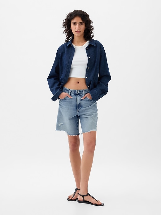 Image number 1 showing, 8" Mid Rise '90s Loose Denim Bermuda Shorts