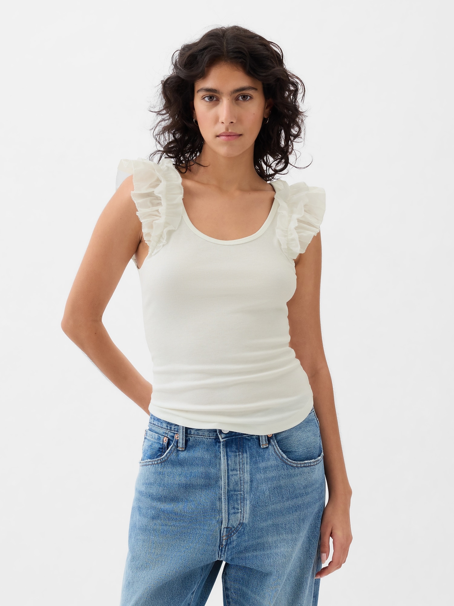 Shop Gap Mini Rib Flutter T-shirt In Off White