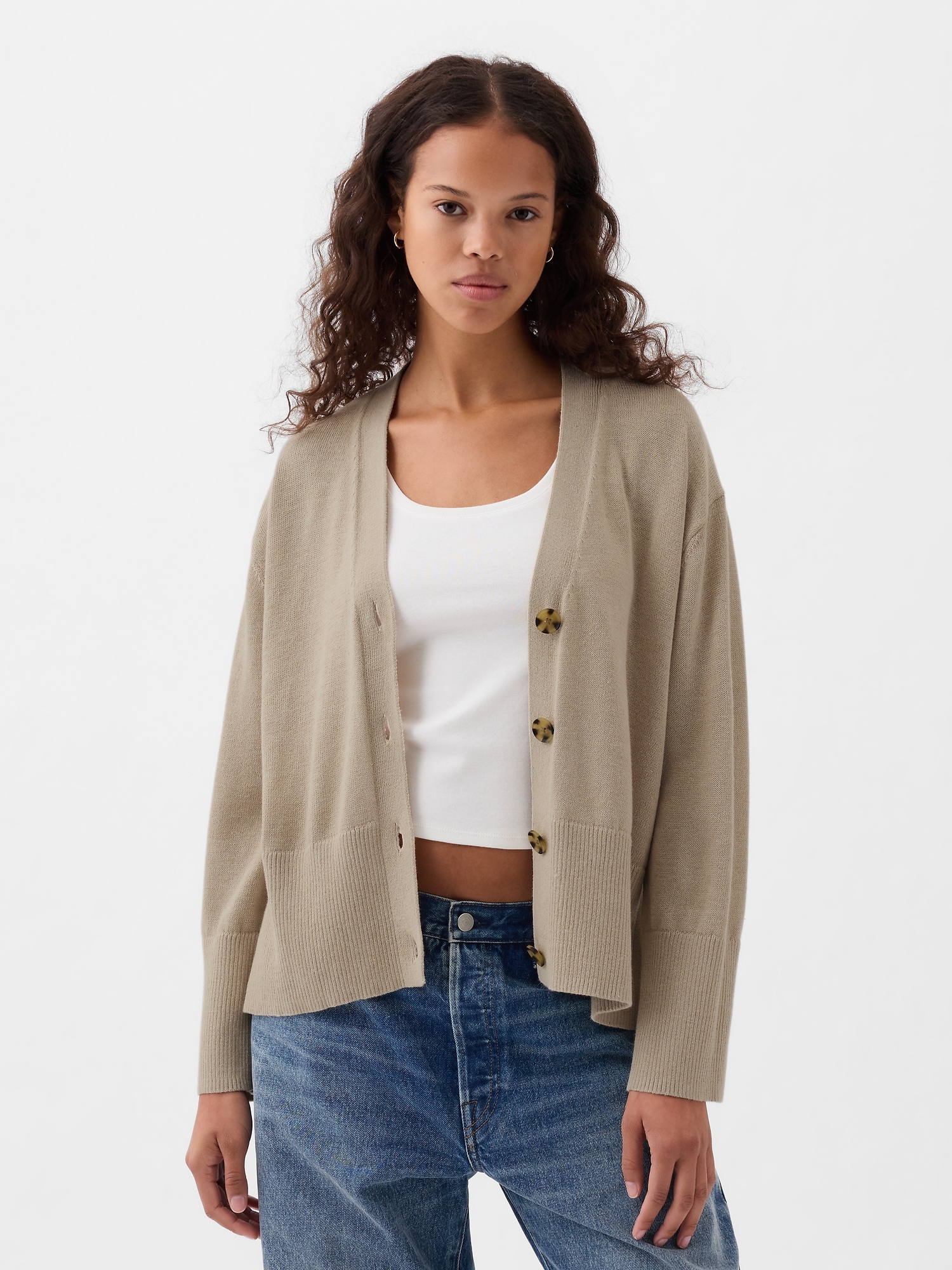 24/7 Split-Hem Linen-Blend Oversized Cardigan | Gap