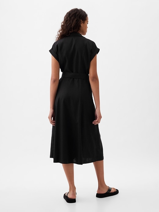 2 of 8 showing, with the color black of product Linen-Blend Midi Shirtdress