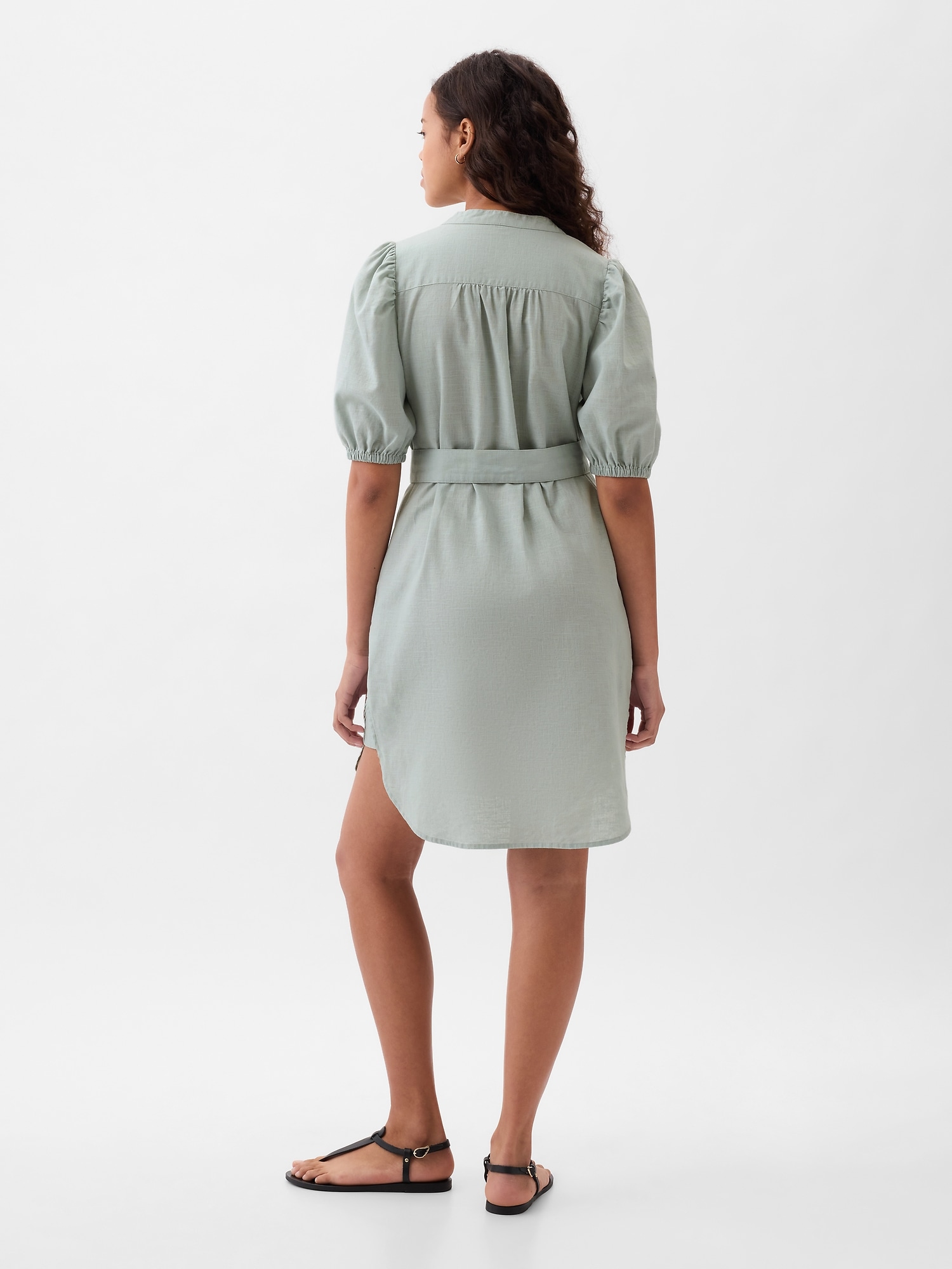LinenCotton Puff Sleeve Mini Shirtdress Gap