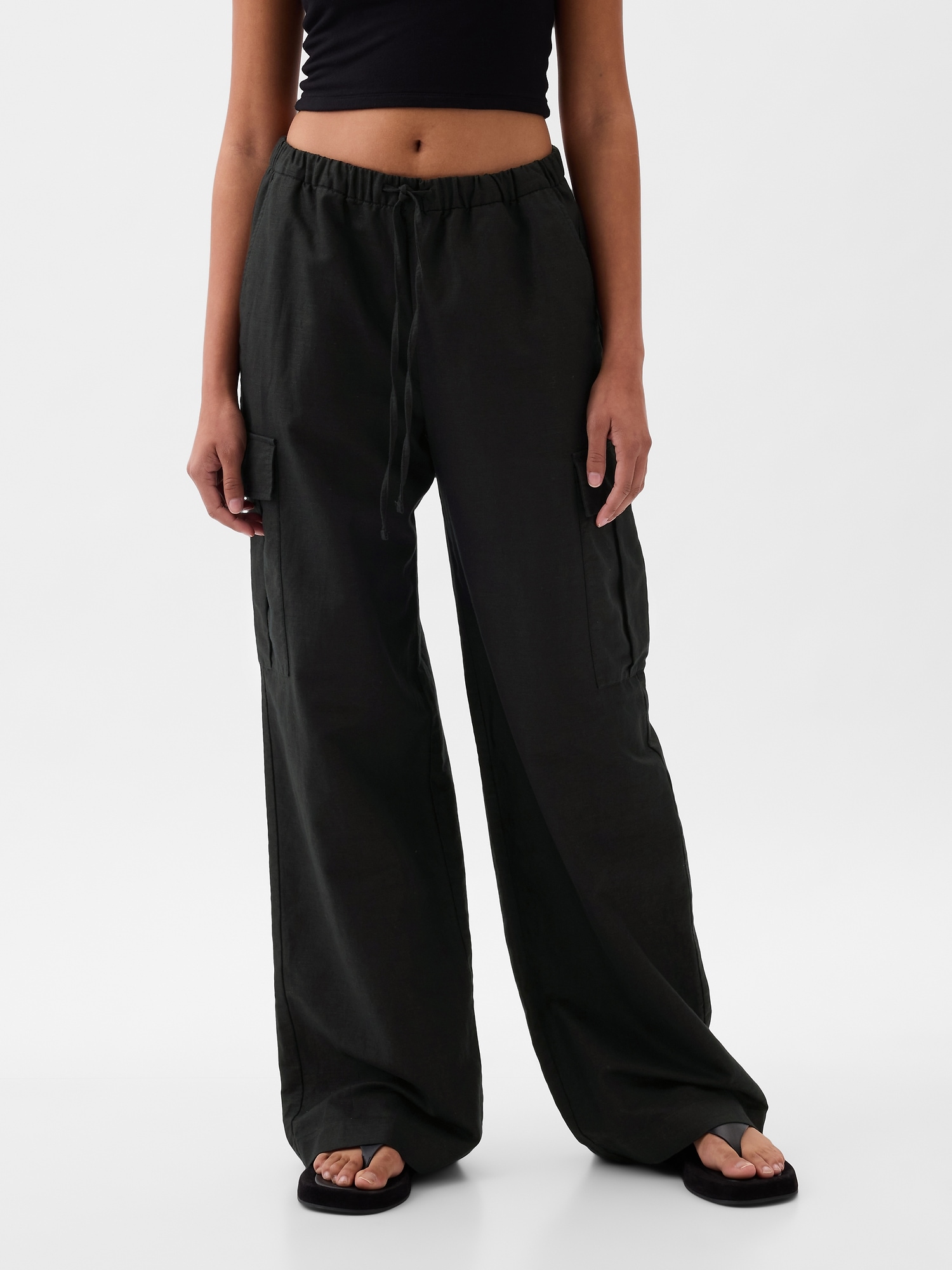 Mid Rise LinenCotton PullOn Cargo Pants Gap