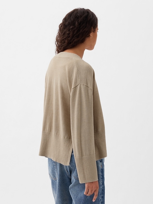 2 of 8 showing, with the color bedrock beige of product 24/7 Split-Hem Linen-Blend Oversized Cardigan