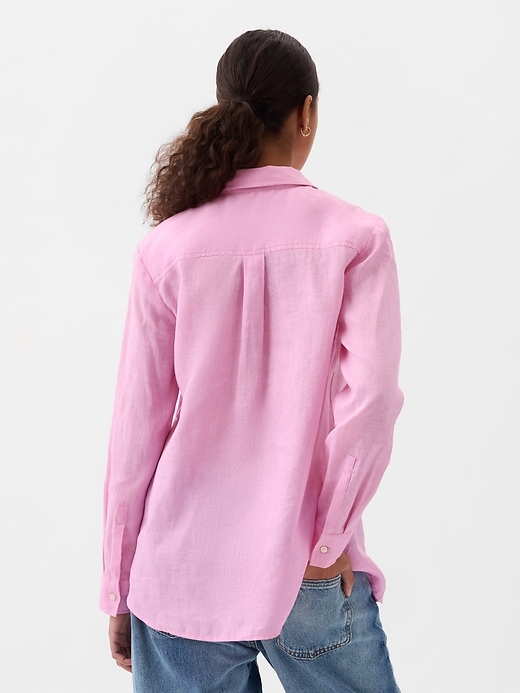 2 of 8 showing, with the color sugar pink of product 100% Linen Boyfriend Shirt