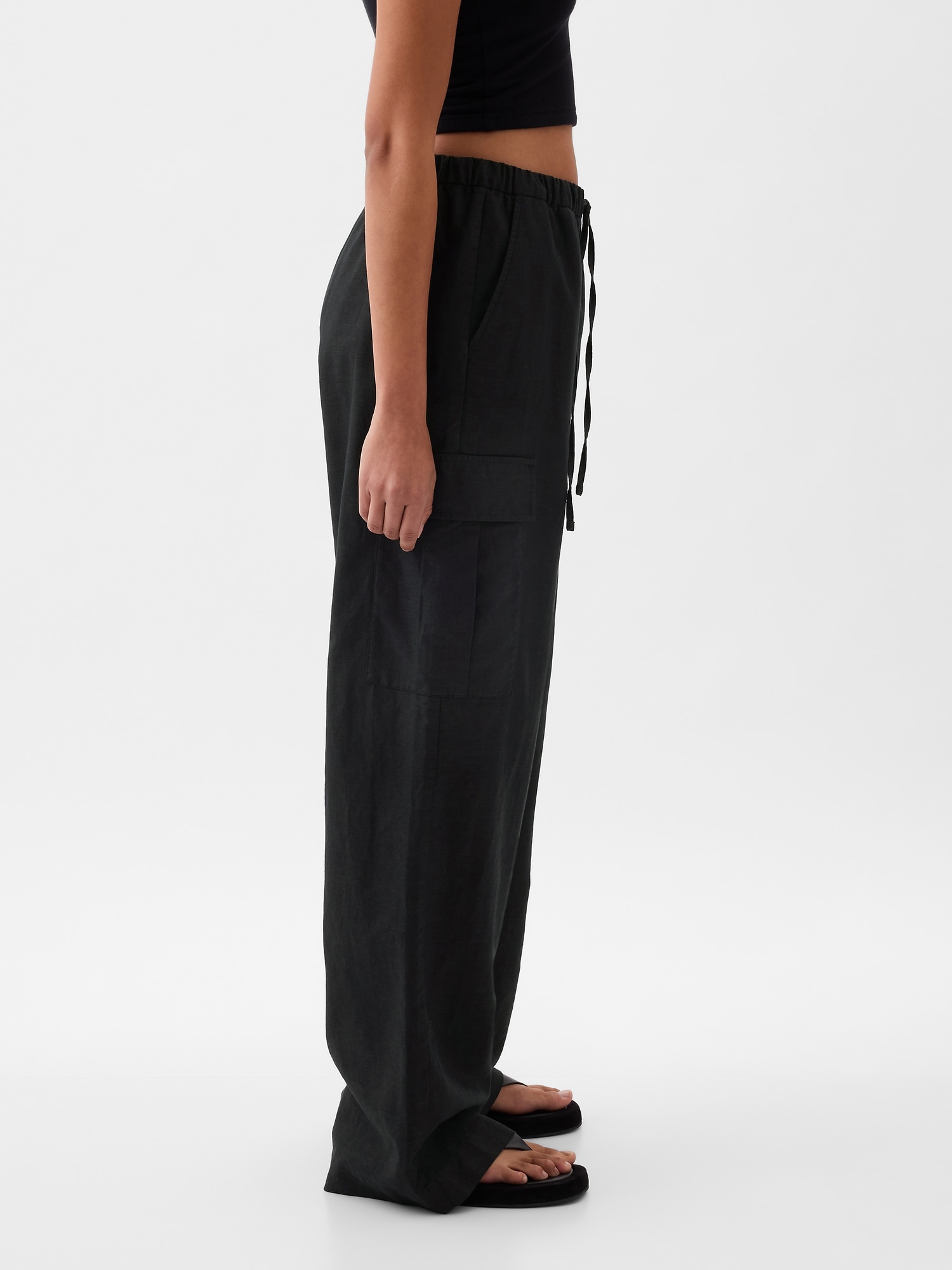 Mid Rise LinenCotton PullOn Cargo Pants Gap