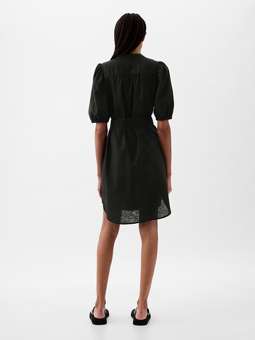 Image number 2 showing, Linen-Cotton Puff-Sleeve Mini Shirtdress