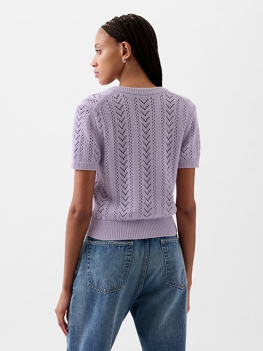 2 of 8 showing, with the color orchid petal purple of product Pointelle Cardigan