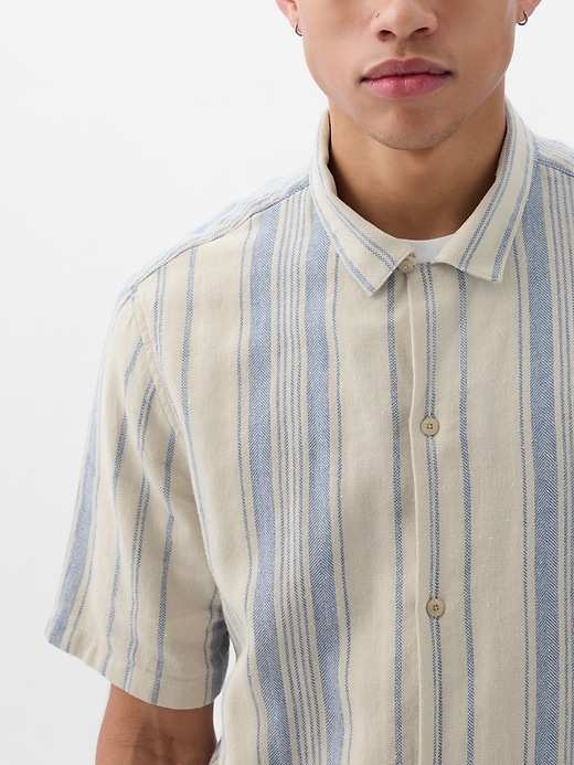 2 of 8 showing, with the color blue stripe of product Linen-Cotton Resort Shirt