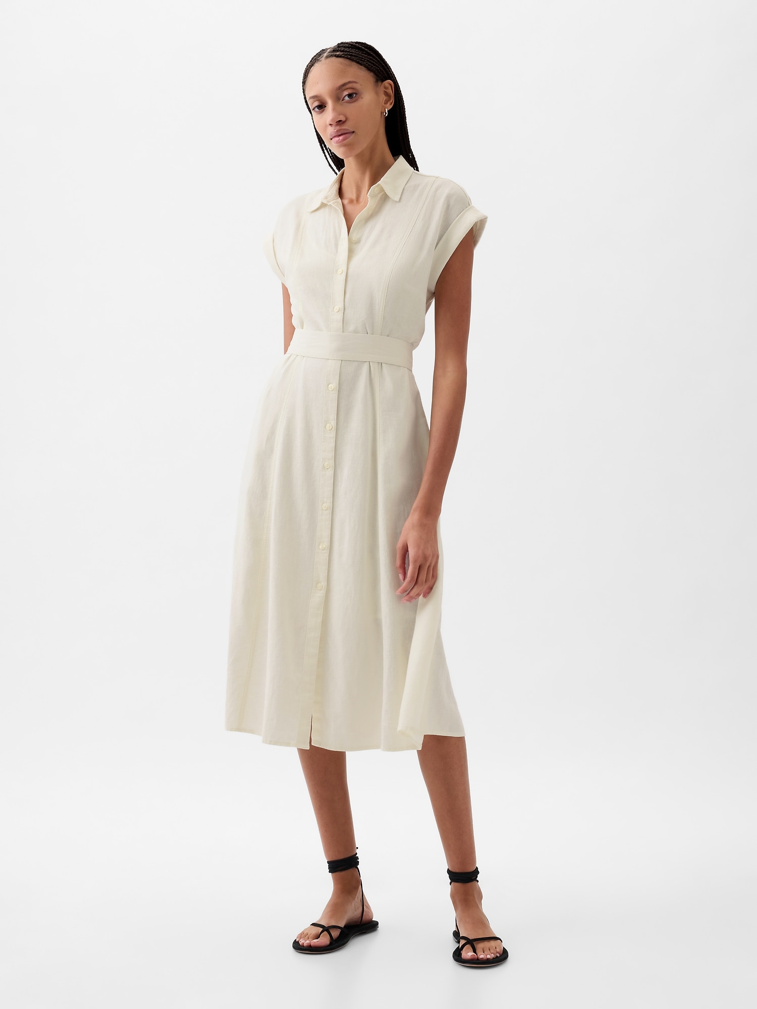 Linen-Blend Midi Shirtdress