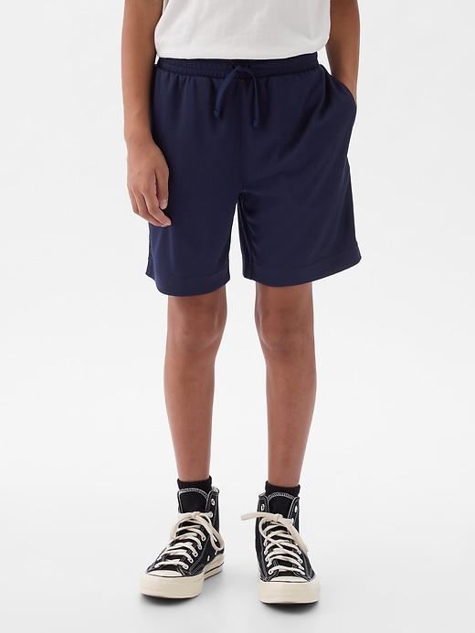 1 of 8 showing, with the color tapestry navy of product GapFit Kids Recycled Mesh Pull-On Shorts