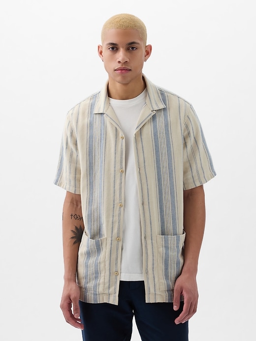 1 of 8 showing, with the color blue stripe of product Linen-Cotton Resort Shirt
