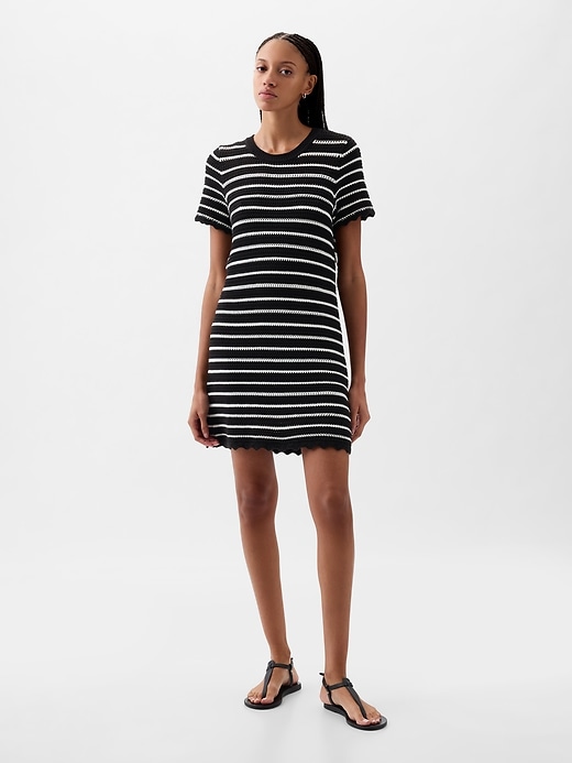 1 of 8 showing, with the color black & white stripe of product Crochet Mini Dress