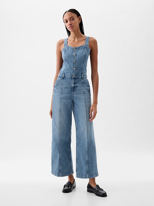 Image number 1 showing, Wide-Leg Denim Jumpsuit