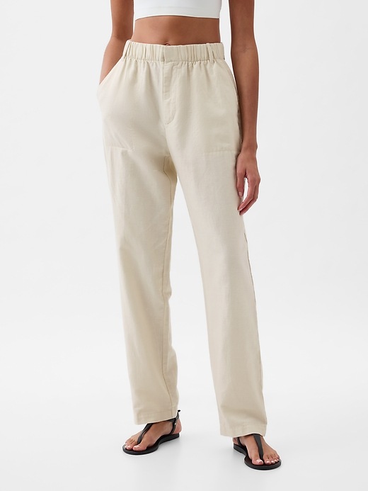 Image number 2 showing, High Rise Linen-Cotton Pull-On Pants