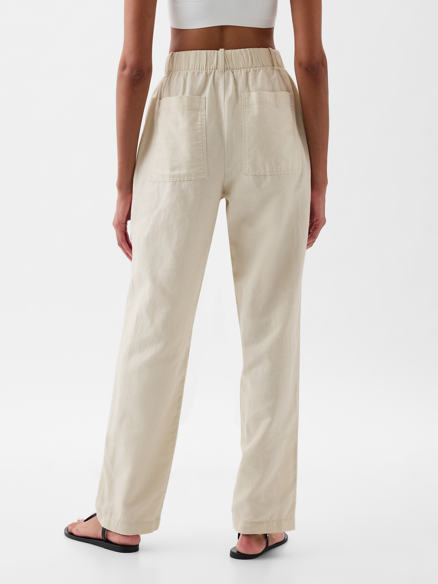 High Rise Linen-Cotton Pull-On Pants | Gap