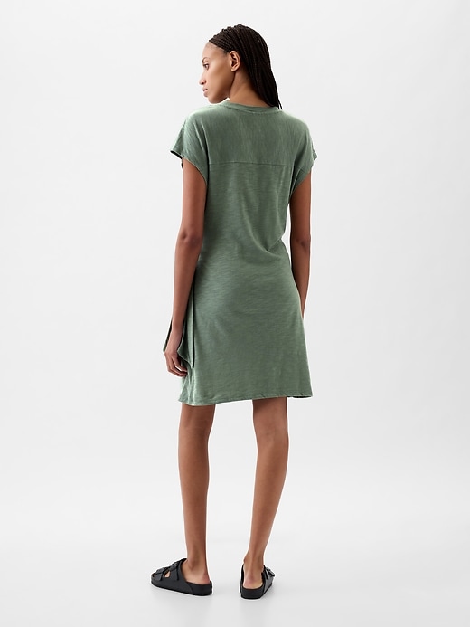 2 of 8 showing, with the color laurel wreath green of product Tie-Knot Mini T-Shirt Dress