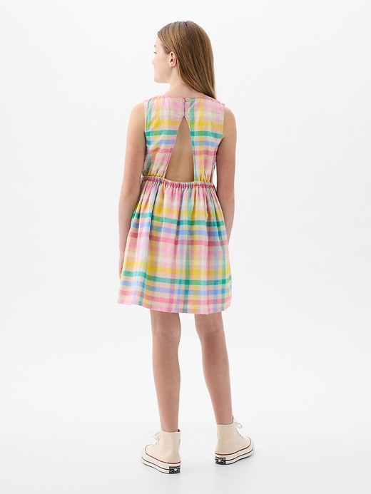2 of 8 showing, with the color multi khaki plaid of product Kids Linen-Cotton Cutout Dress