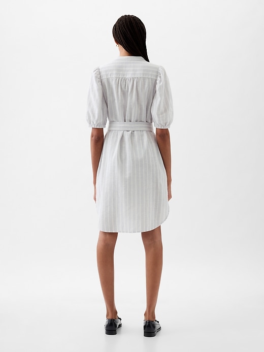 Image number 2 showing, Linen-Cotton Puff Sleeve Mini Shirtdress