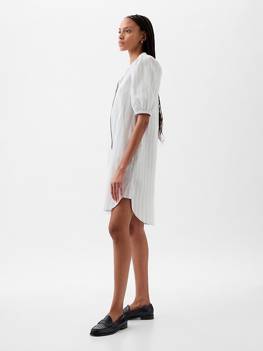 Image number 3 showing, Linen-Cotton Puff Sleeve Mini Shirtdress