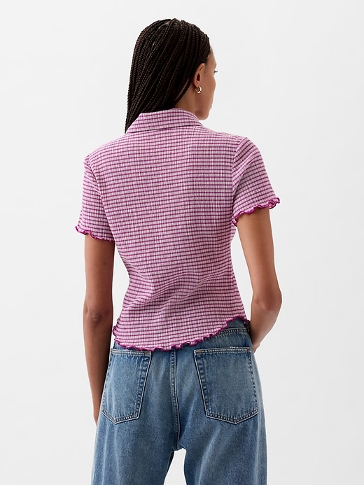 2 of 8 showing, with the color pink gingham of product Cropped Seersucker Shirt