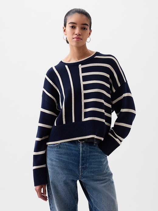 1 of 8 showing, with the color navy stripe of product Oversized Crewneck Sweater