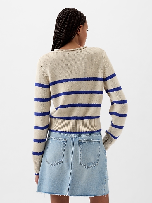 2 of 8 showing, with the color blue stripe of product Shrunken Roll Neck Sweater