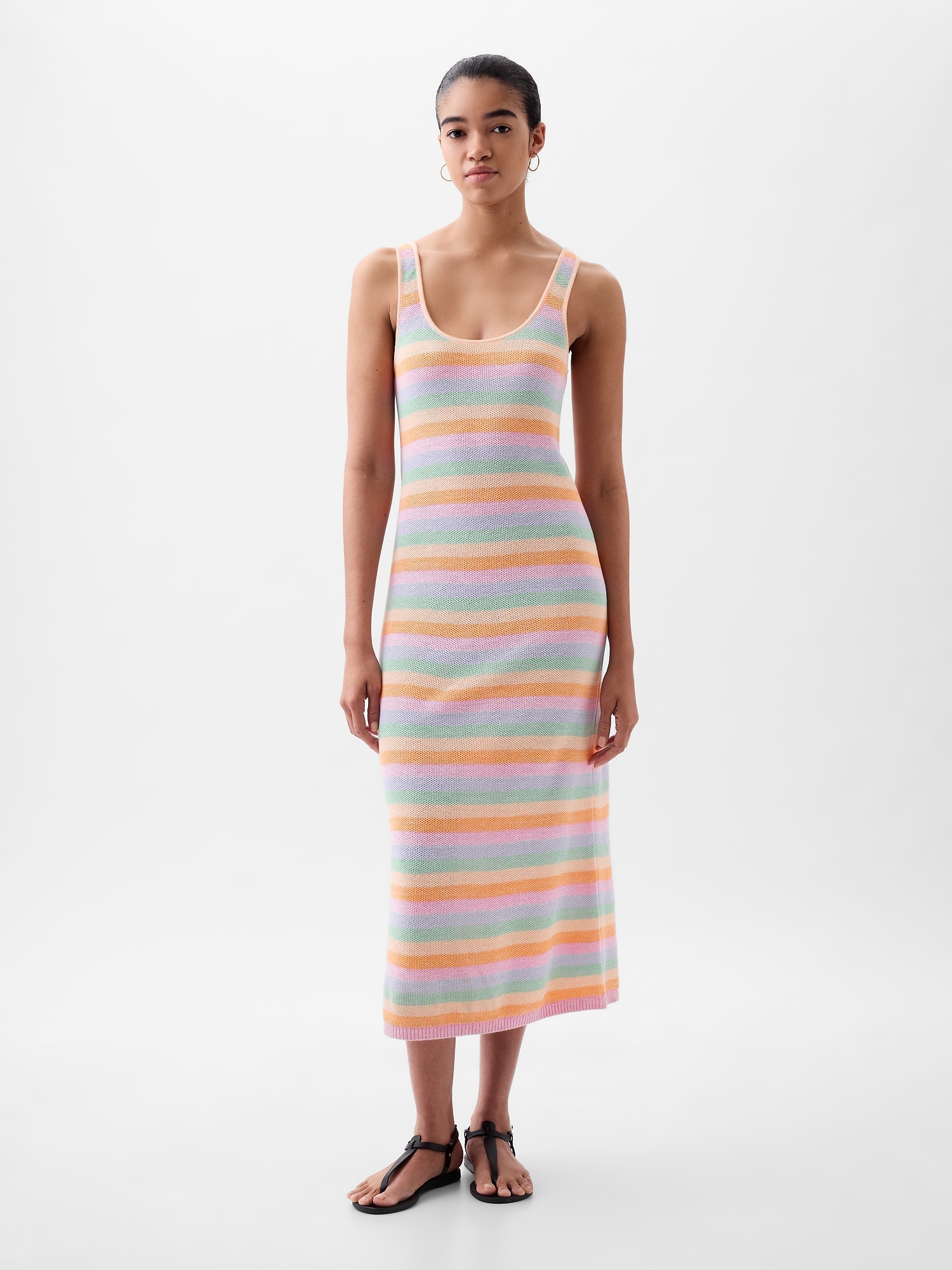 Shop Gap Linen-blend Textured Sweater Midi Dress In Multi Color Stripe