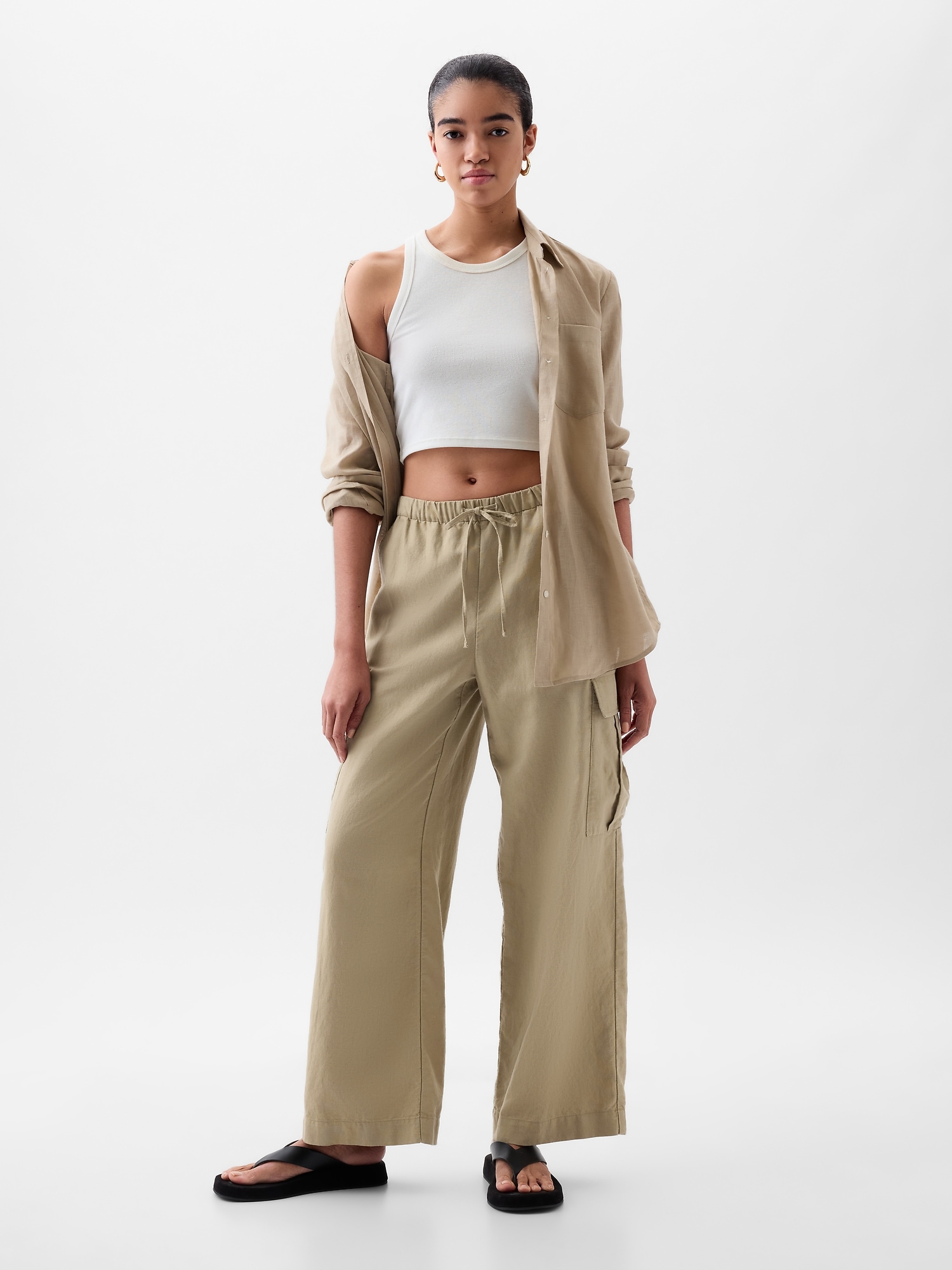 Gap Linen-cotton Pull-on Cargo Pants In Iconic Khaki