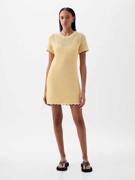 1 of 8 showing, with the color maize yellow of product Crochet Mini Dress