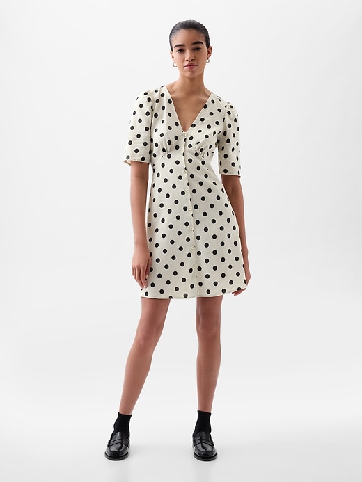 Image number 1 showing, Linen-Blend Button Mini Dress