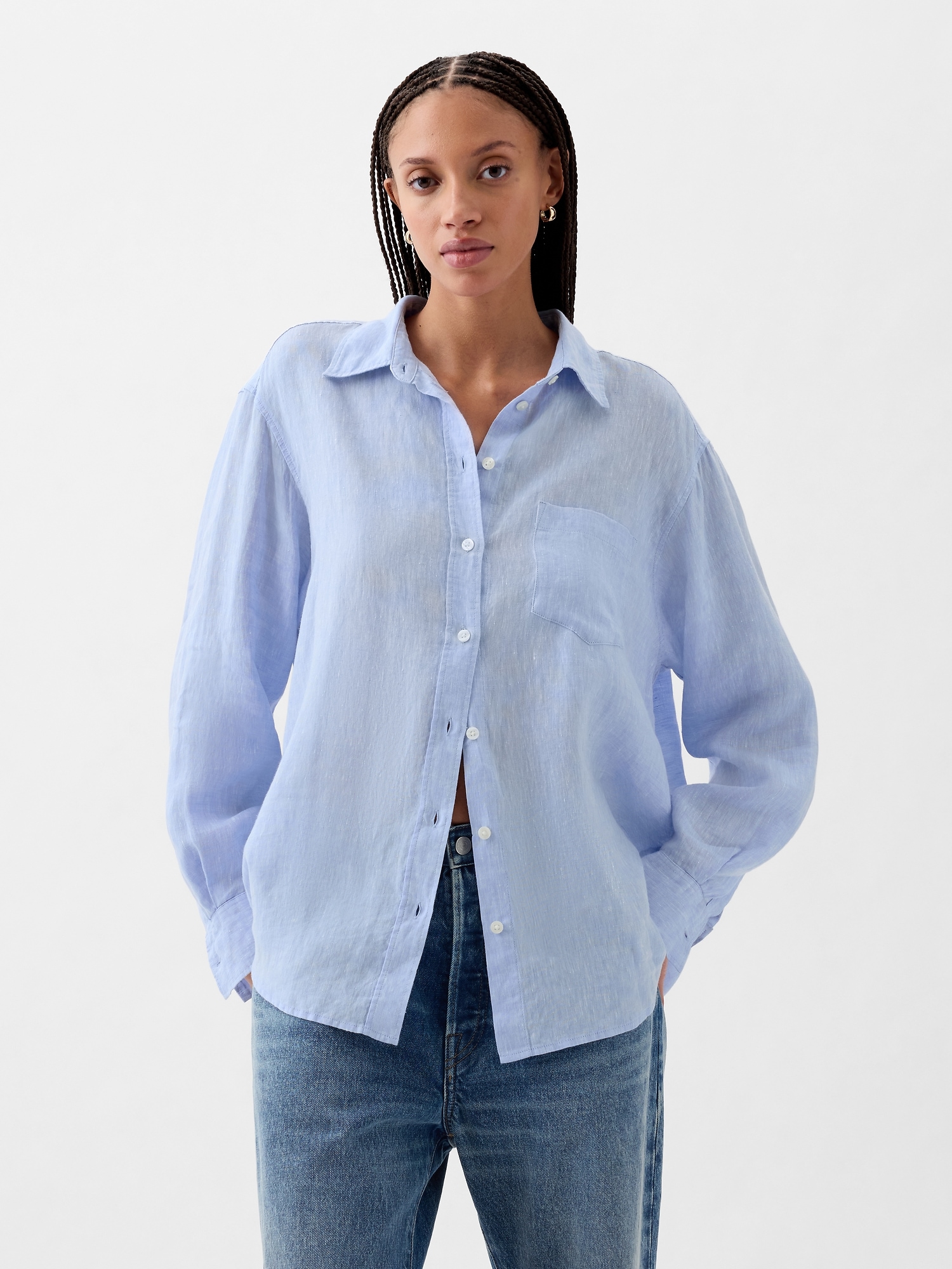 Shop Gap 100% Linen Big Shirt In Resolution Blue