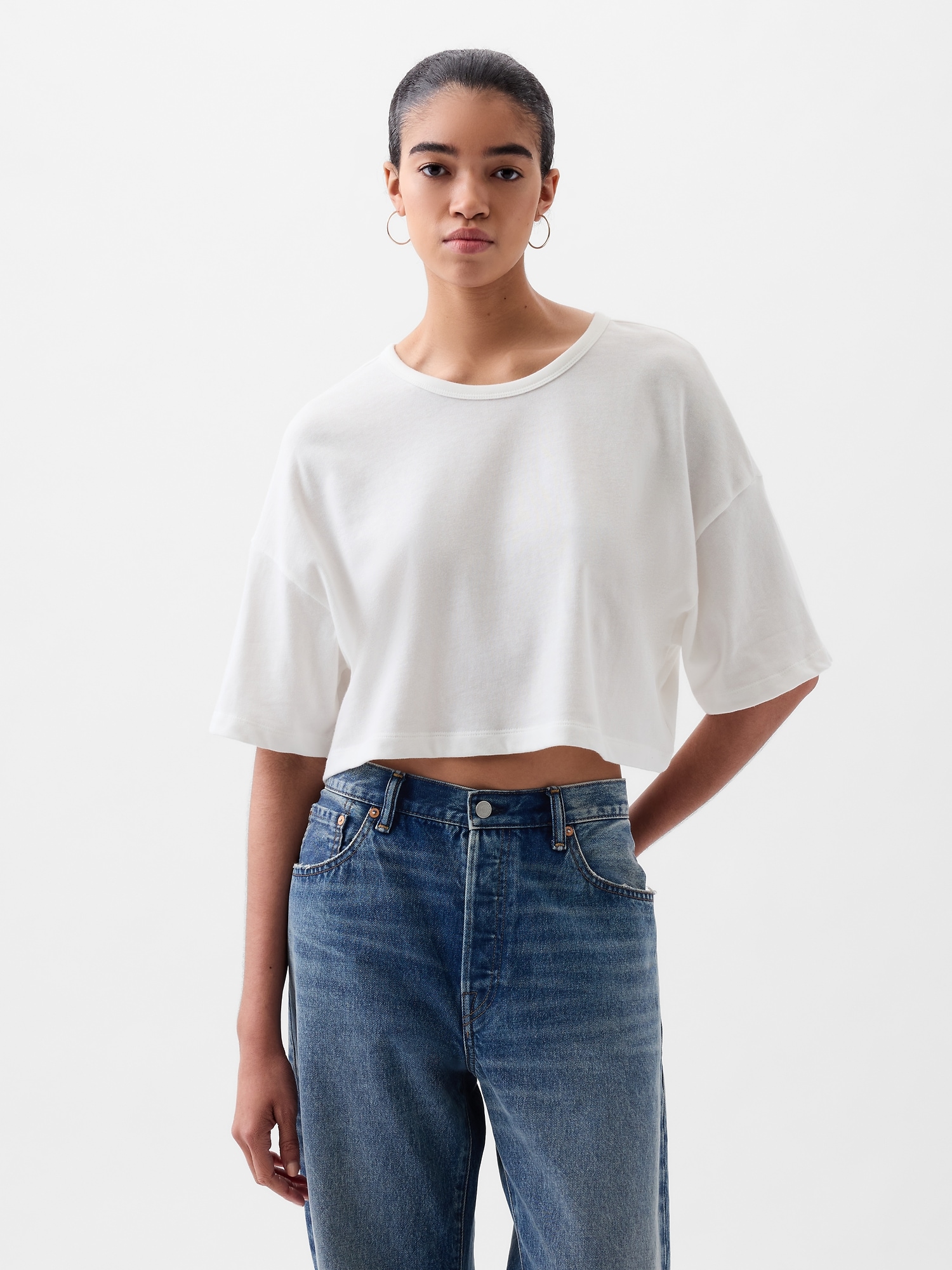 Shop Gap Ultra-cropped Oversized T-shirt In Off White