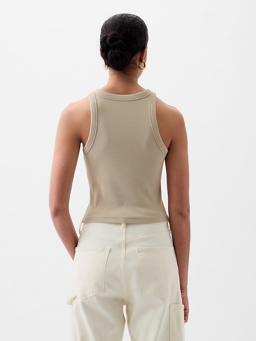2 of 8 showing, with the color bedrock beige of product Modern Rib Cropped Halter Top