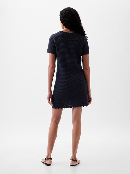 2 of 8 showing, with the color navy blue of product Crochet Mini Dress